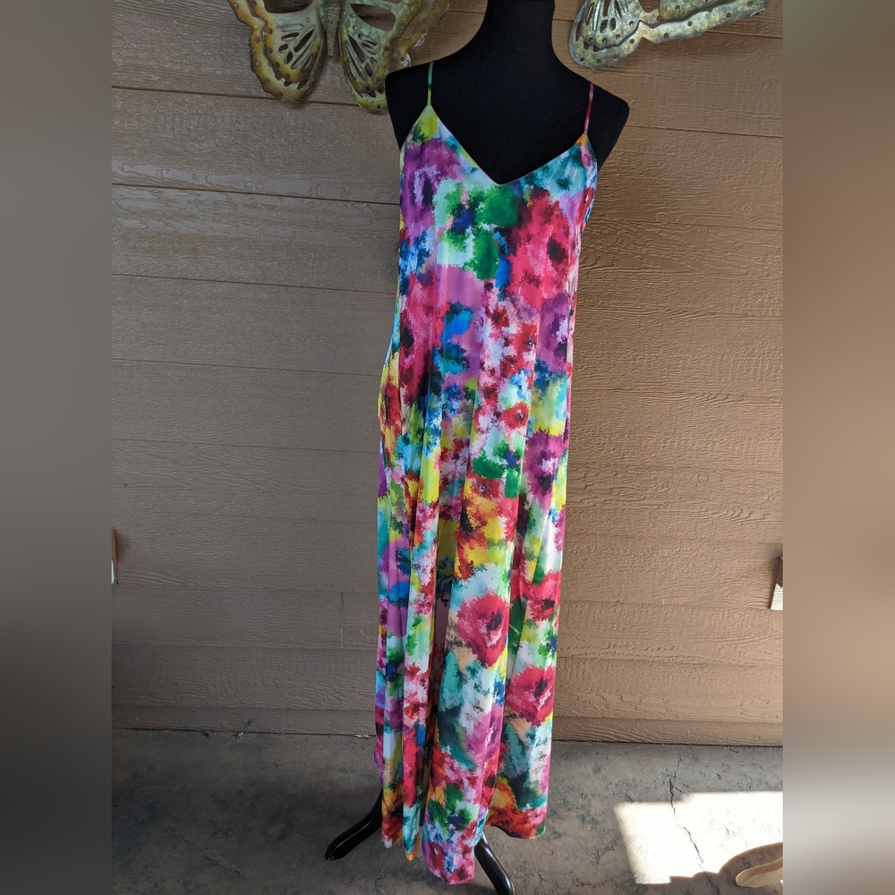 Nicole Miller Multicolor Floral Maxi Dress - Pink, Green, Yellow, Blue